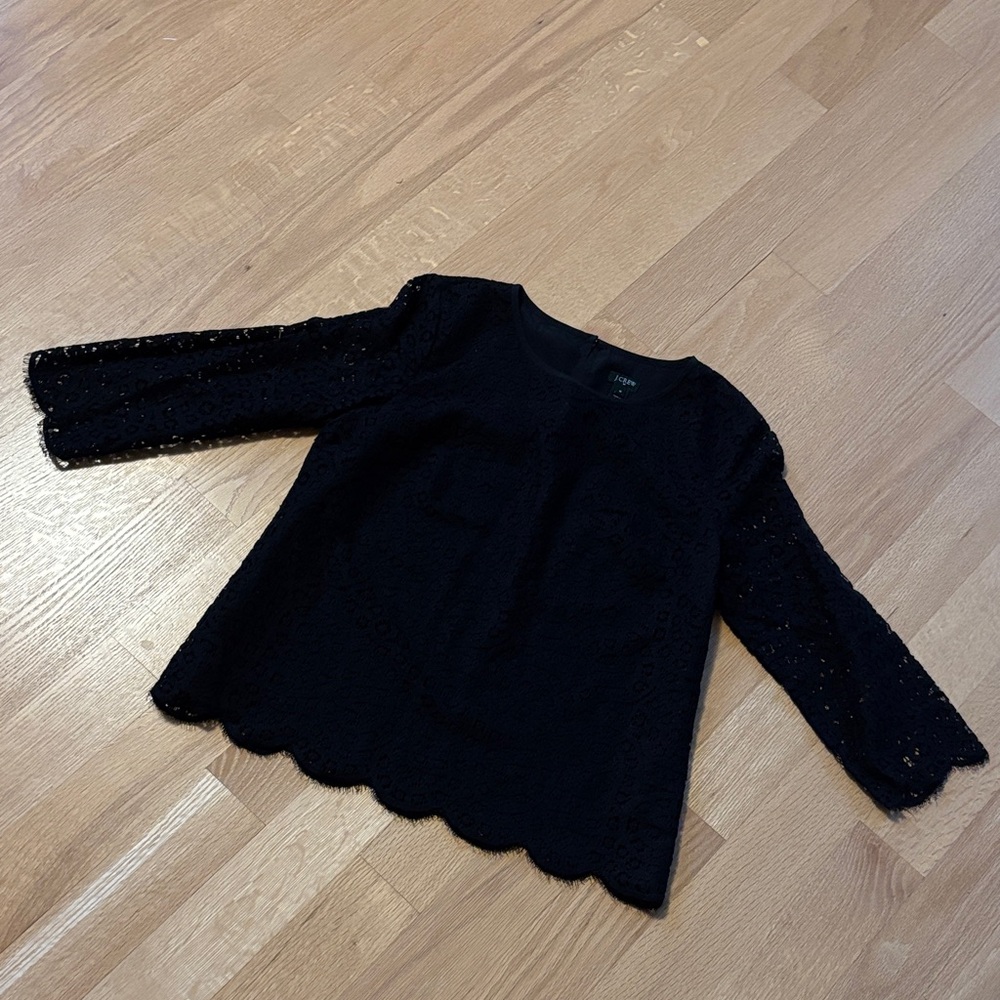 J.CREW size 10 nwot black lace 3/4 sleeve fully lined blouse